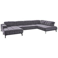 WOHNLANDSCHAFT in Velours Anthrazit  - Anthrazit/Schwarz, Design, Textil/Metall (195/383/219cm) - Beldomo Style