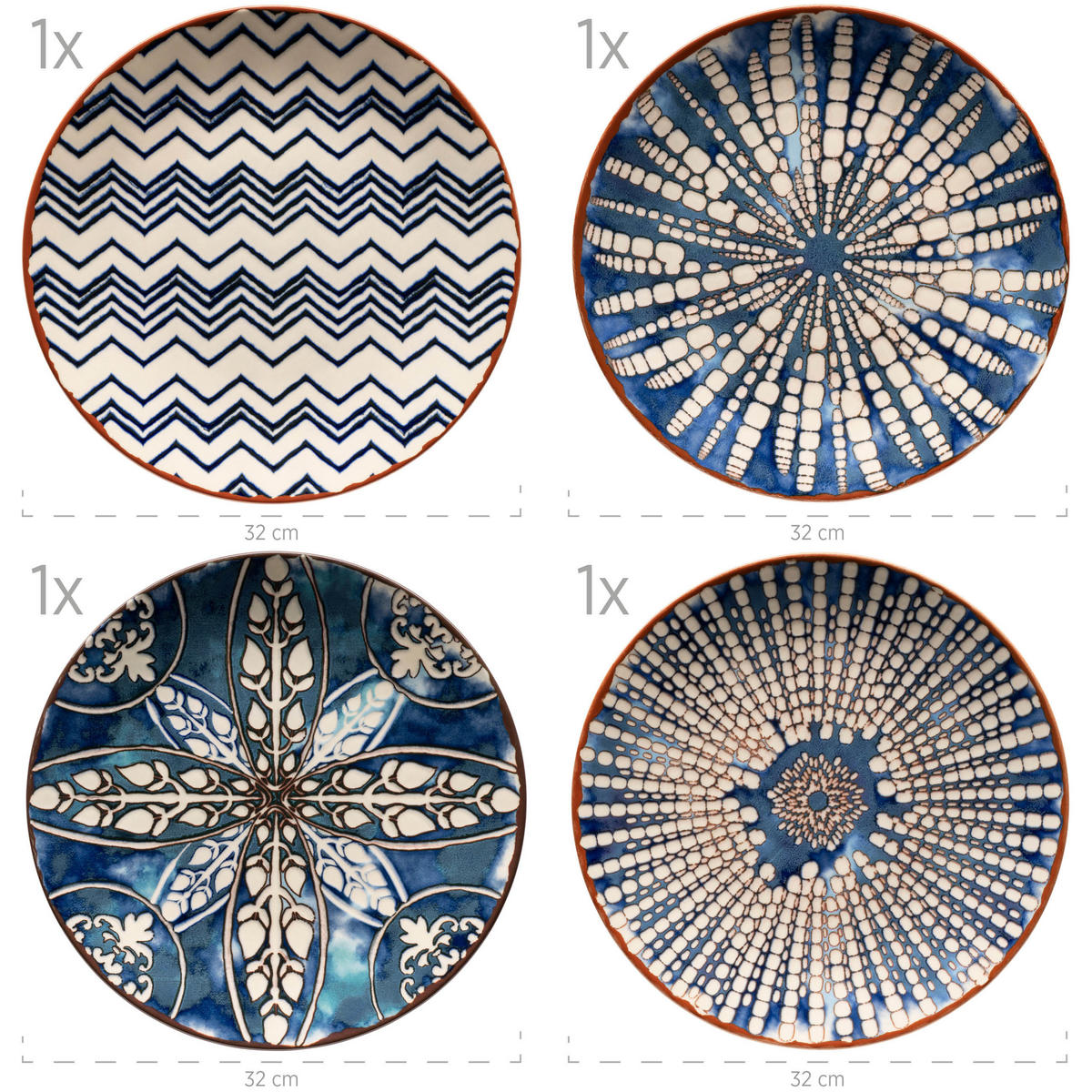 PLATZTELLER Keramik Steinzeug 4-teilig  - Blau/Weiß, Basics, Keramik (32cm) - Mäser