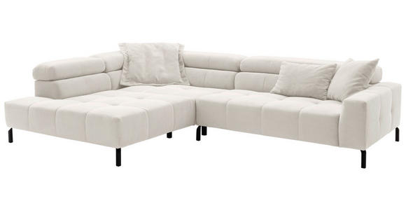 ECKSOFA Weiß Feincord Rücken echt, Kopfteilverstellung, Sitzvorzug  - Schwarz/Weiß, KONVENTIONELL, Textil/Metall (219/311cm) - Hom`in