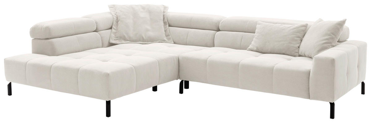 ECKSOFA in Feincord Weiss  - Weiss/Schwarz, Konventionell, Textil/Metall (219/311cm) - Hom`in