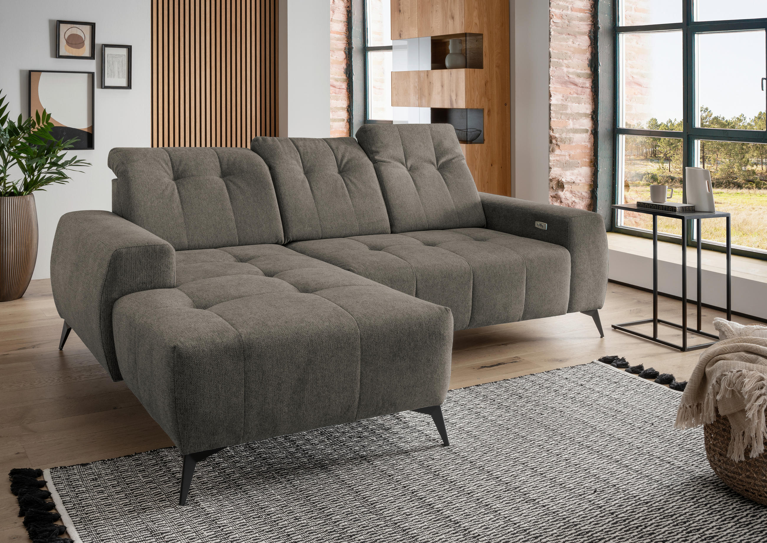 ECKSOFA Graubraun Chenille  - Graubraun/Schwarz, MODERN, Textil/Metall (180/258cm) - Livetastic