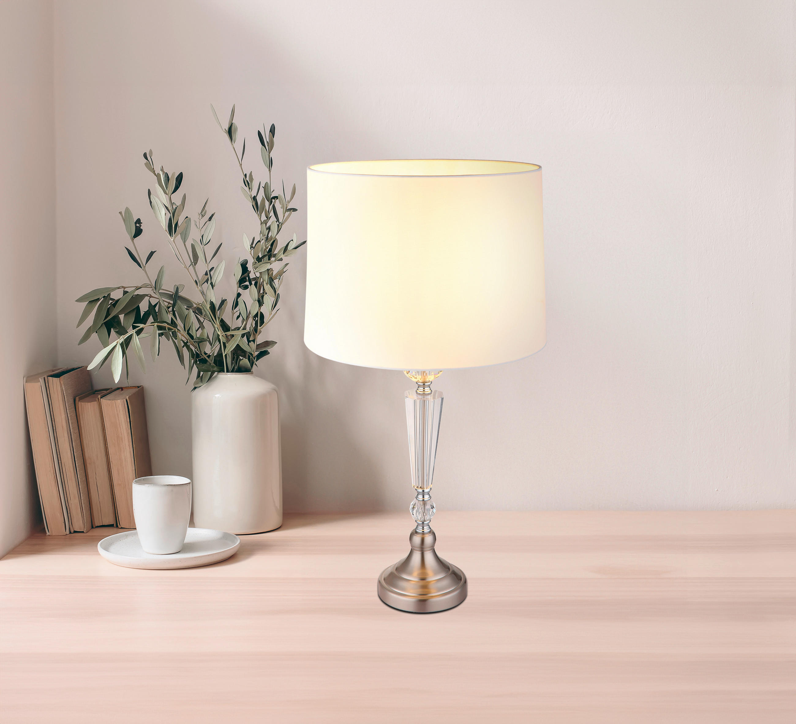 TISCHLEUCHTE - Klar/Weiss, Konventionell, Glas/Textil (35/66cm) - Globo