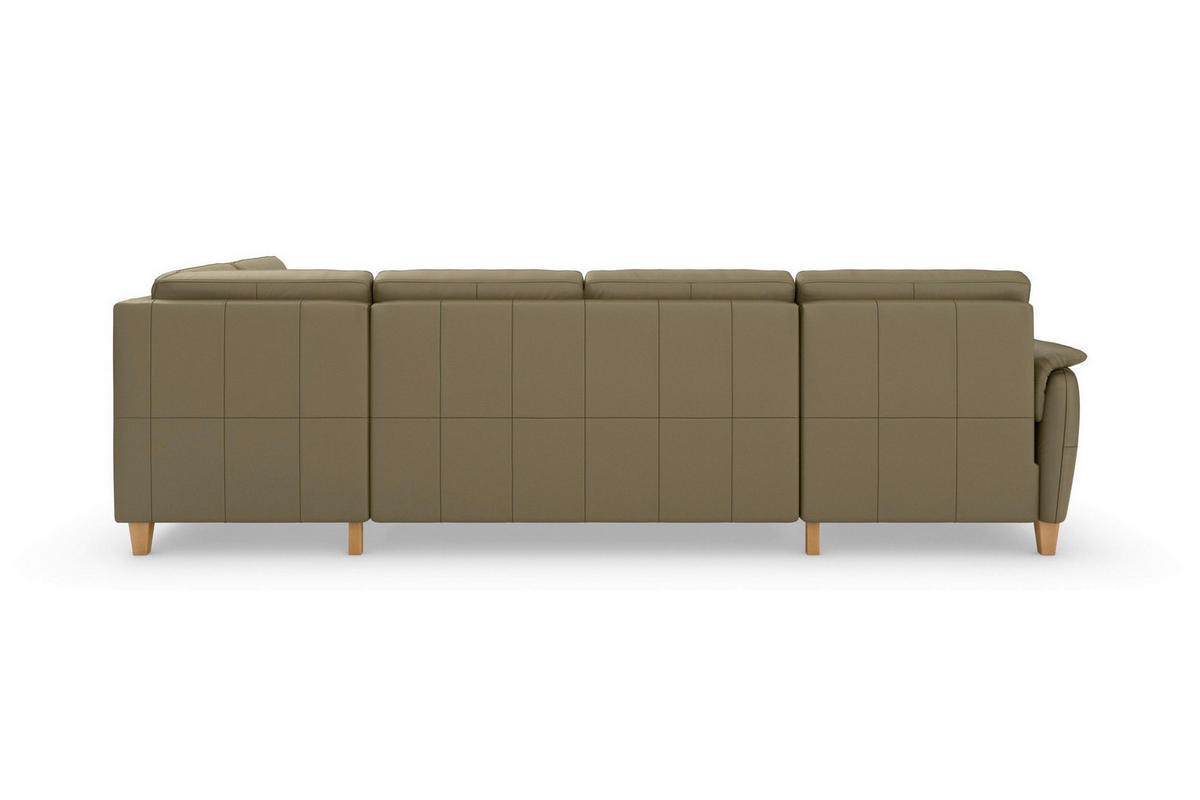 SEDACÍ SOUPRAVA, kůže, olivově zelená - barvy dubu/olivově zelená, Basics, dřevo/kůže (163/308/212cm) - Sit & More