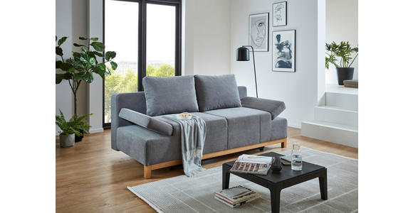 SCHLAFSOFA Webstoff Grau Rückenkissen, Bettkasten, Schlaffunktion, Rücken echt, Armteilverstellung, Liegefläche im Originalstoff  - Eichefarben/Grau, KONVENTIONELL, Holz/Textil (202/90/97cm) - Carryhome