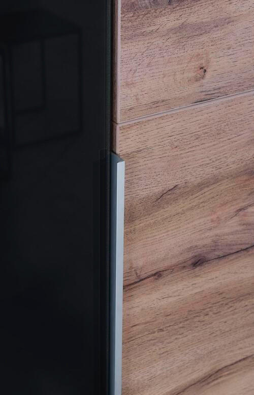 DULAP CU UȘI ROTATIVE  - stejar Artisan/culoare aluminiu, Modern, sticlă/metal (226/210/56cm) - Stylife