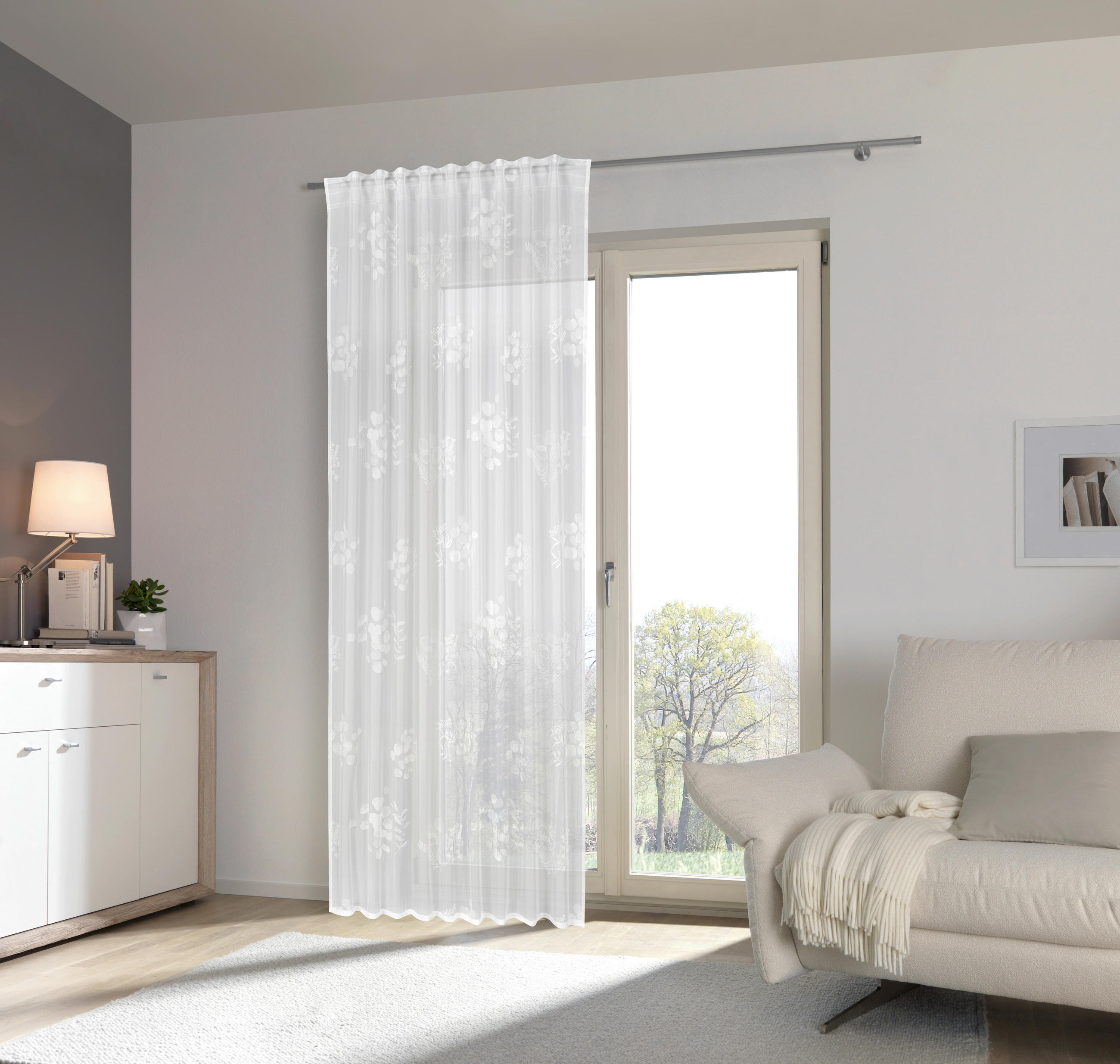 KÉSZFÜGGÖNY Részben áttetsző  - Fehér, Basics, Textil (140/245cm) - Esposa