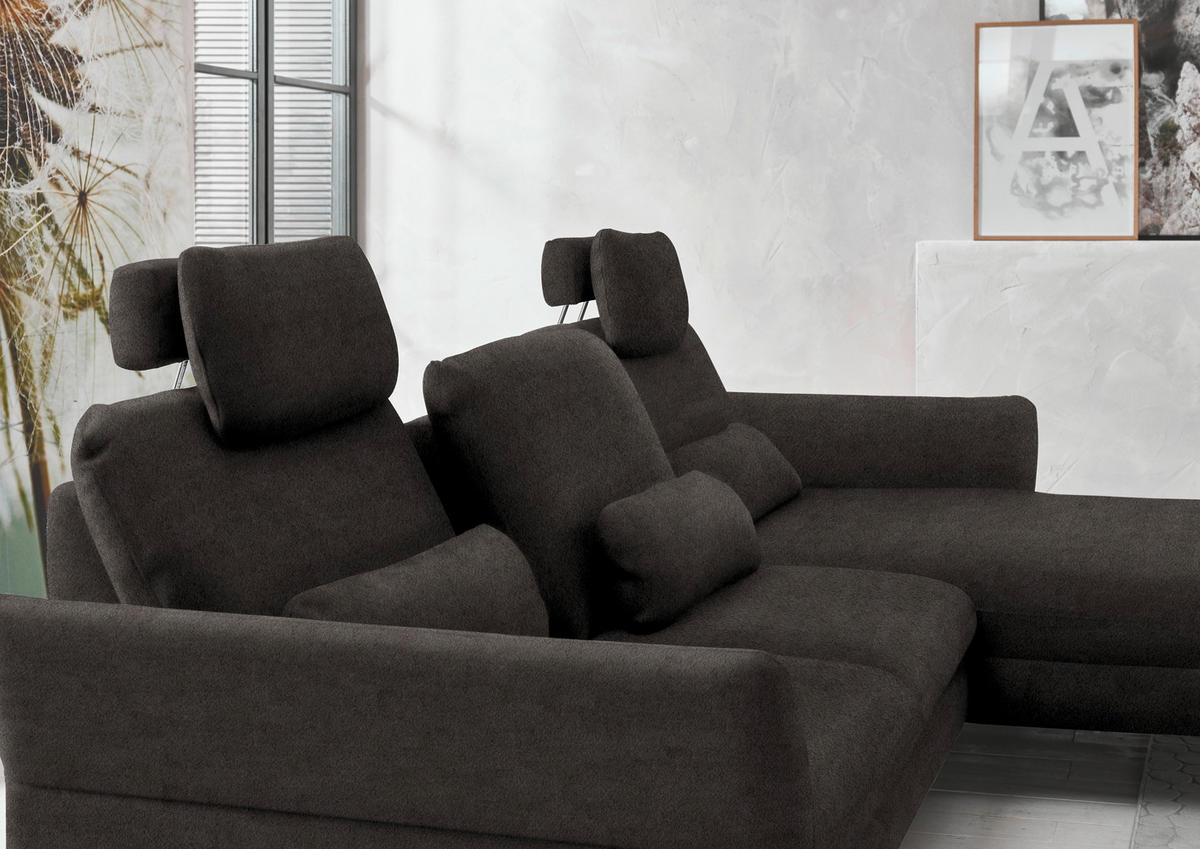 ECKSOFA in Velours Dunkelbraun  - Dunkelbraun/Schwarz, Design, Textil/Metall (306/179cm) - Beldomo System
