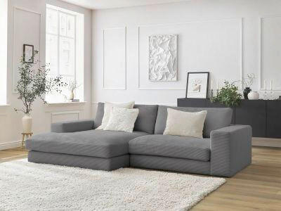 ECKSOFA  LEONARD Dunkelgrau Cord  - Dunkelgrau/Schwarz, MODERN, Kunststoff/Textil (159/274cm)