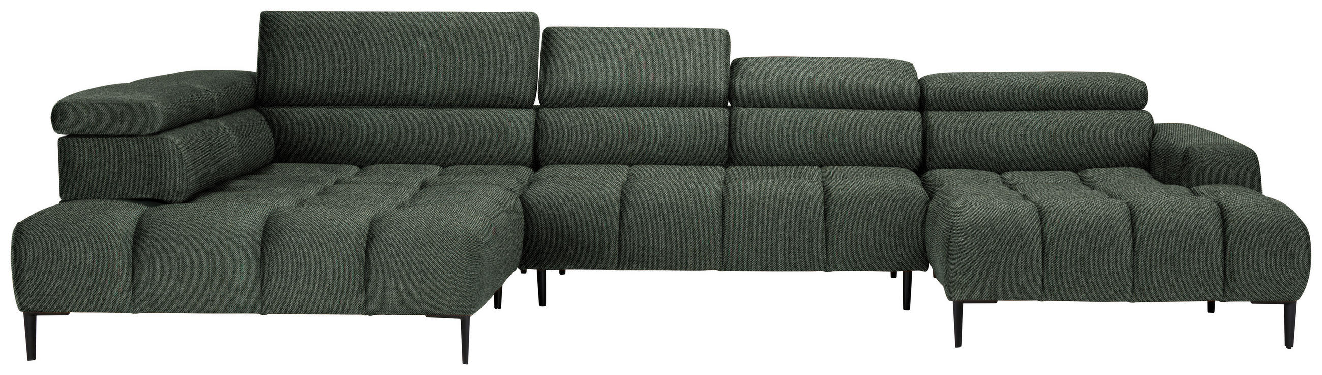 WOHNLANDSCHAFT Dunkelgrün Webstoff  - Dunkelgrün/Schwarz, Design, Textil/Metall (216/385/177cm) - Welnova