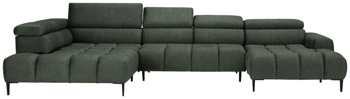 WOHNLANDSCHAFT in Webstoff Dunkelgrün  - Dunkelgrün/Schwarz, Design, Textil/Metall (216/385/177cm) - Welnova