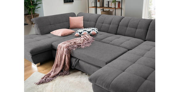 WOHNLANDSCHAFT in Mikrofaser Grau - Chromfarben/Grau, Design, Kunststoff/Textil (211/350/204cm) - Xora