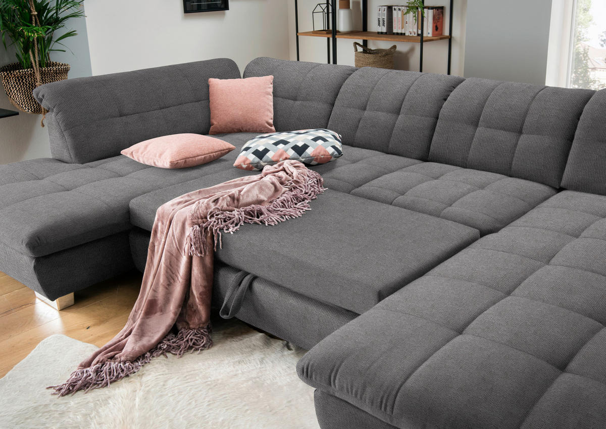 WOHNLANDSCHAFT in Mikrofaser Grau  - Chromfarben/Grau, Design, Kunststoff/Textil (211/350/204cm) - Xora