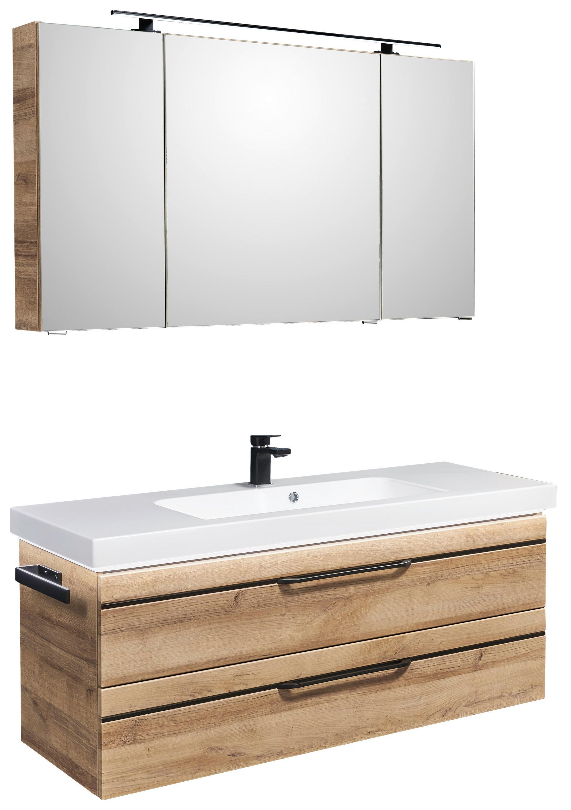 BADEZIMMER  in 123 cm  - Eichefarben/Schwarz, KONVENTIONELL, Glas/Holzwerkstoff (123cm) - Sadena