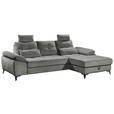 ECKSOFA Grau Mikrovelours  - Chromfarben/Schwarz, KONVENTIONELL, Kunststoff/Textil (270/170cm) - Carryhome