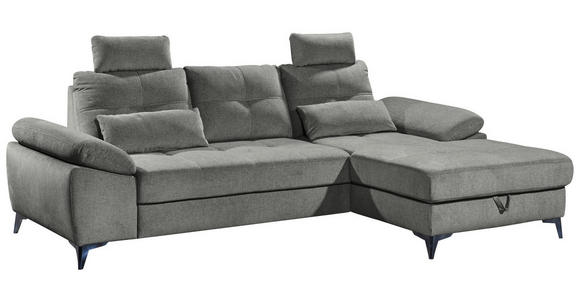 ECKSOFA Grau Mikrovelours  - Chromfarben/Schwarz, KONVENTIONELL, Kunststoff/Textil (270/170cm) - Carryhome