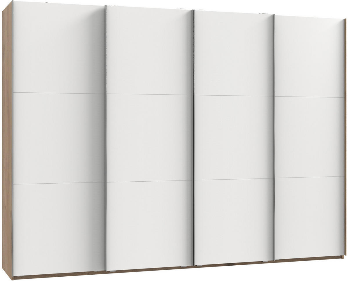 SCHWEBETÜRENSCHRANK in Eichefarben, Weiss  - Chromfarben/Weiss, Modern, Holzwerkstoff (300/216,5/65cm) - MID.YOU