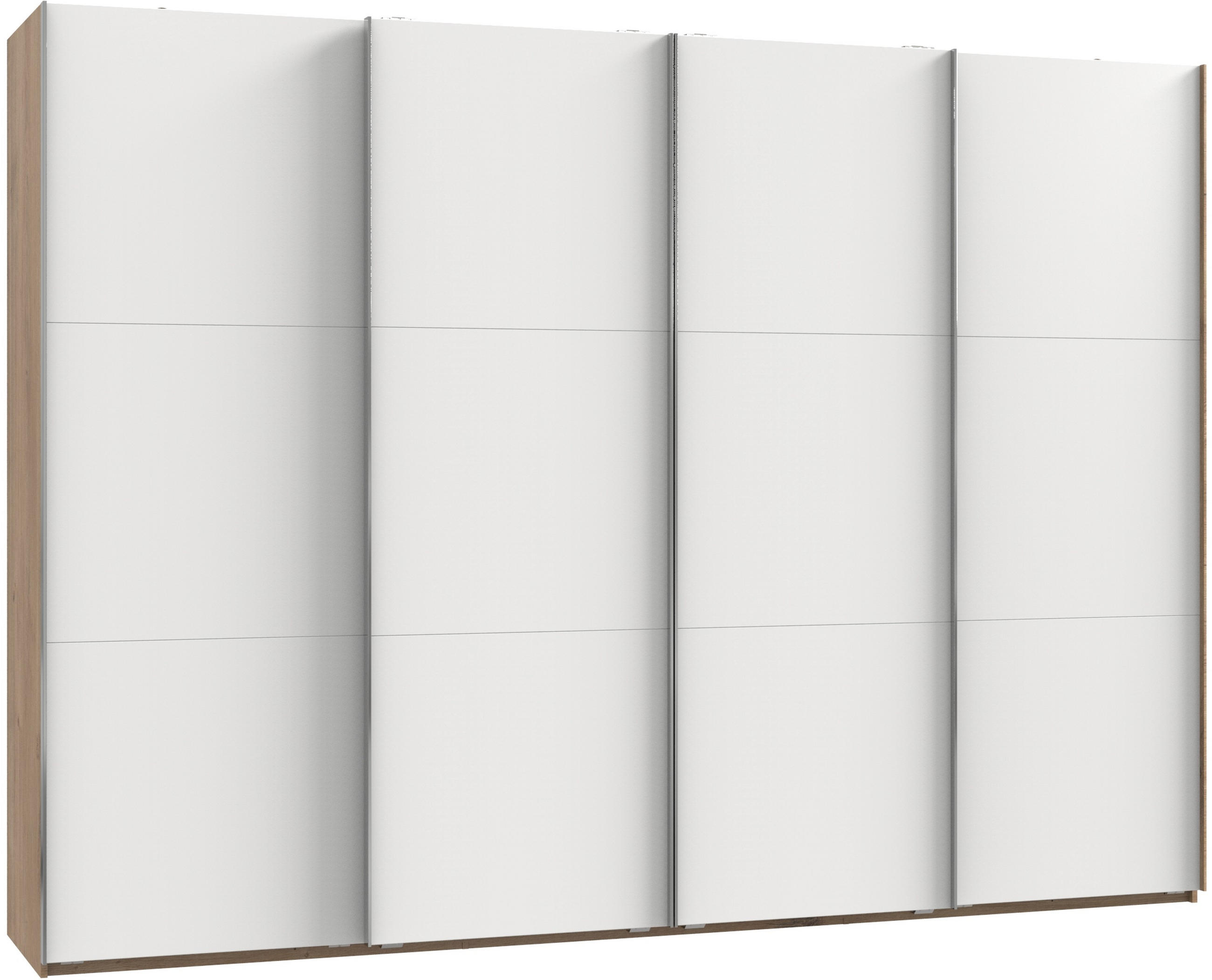 Schwebetürenschrank B: 300 cm Level, Weiß/Eiche Dekor