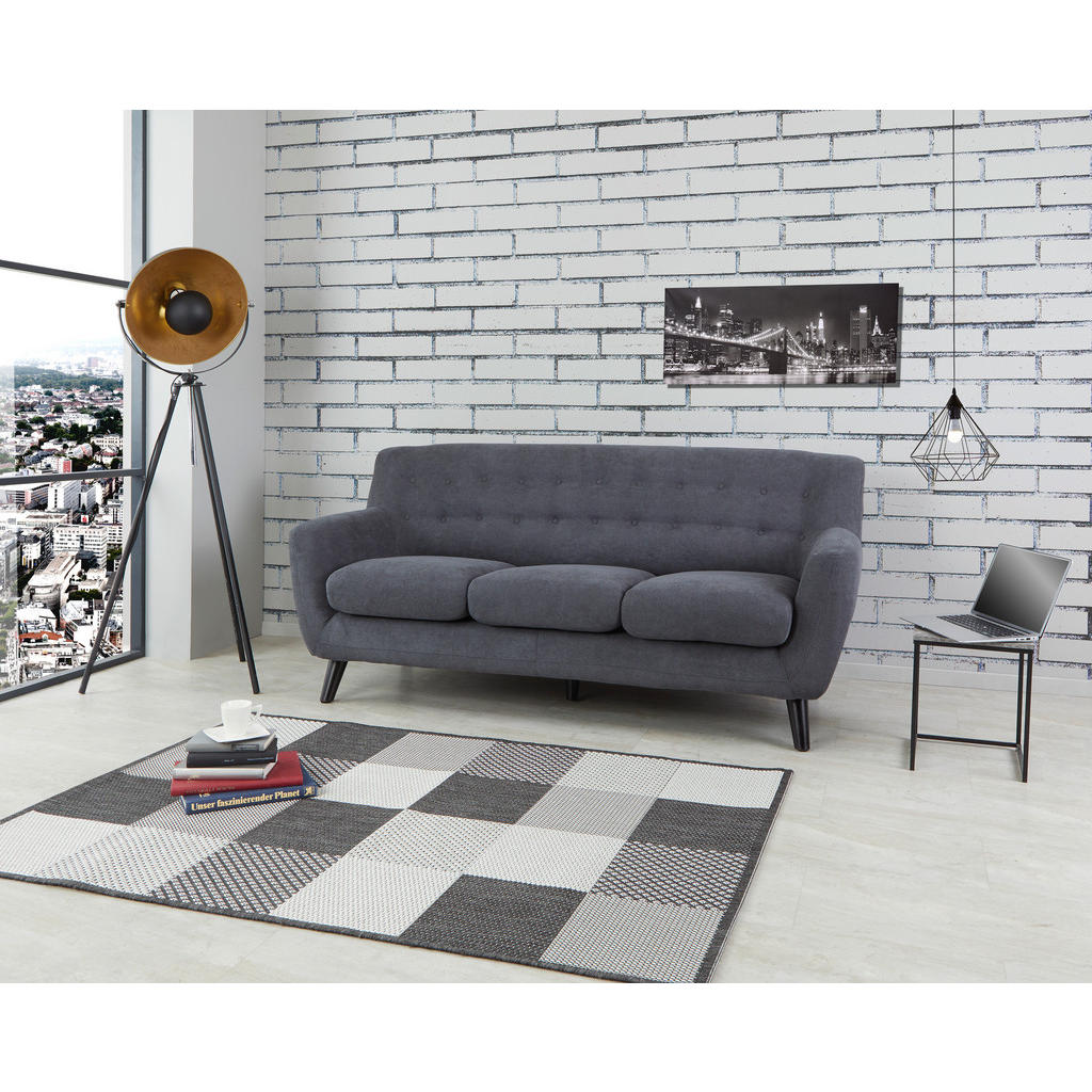 Thumbnail - Mid.you 3-Sitzer-Sofa, Schwarz, Dunkelgrau, Textil, Kautschukholz, massiv, 181x82x85 cm, Wohnzimmer, Sofas & Couches, So...