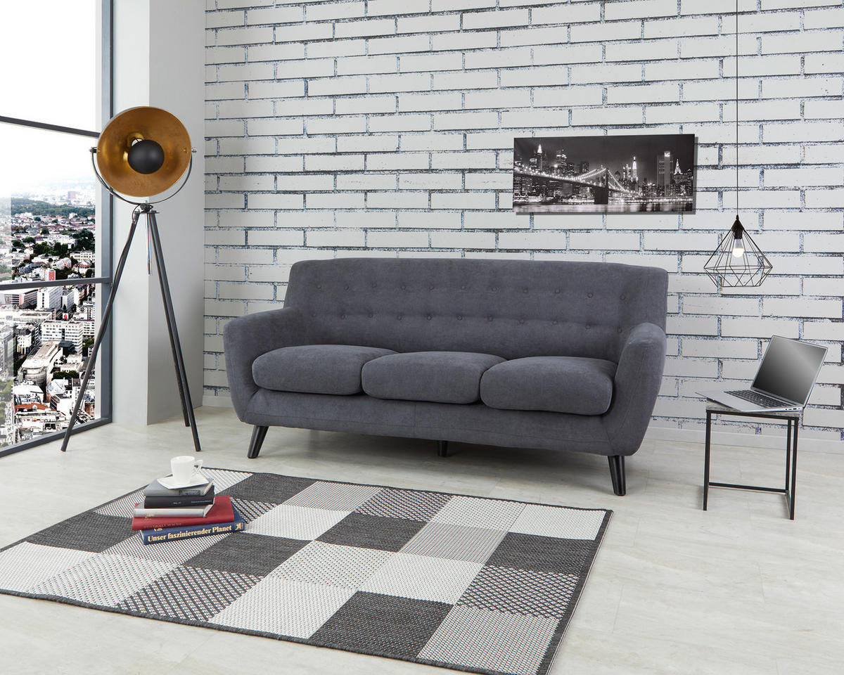 3-SITZER-SOFA in Mikrofaser Schwarz, Dunkelgrau  - Dunkelgrau/Schwarz, MODERN, Holz/Textil (181/82/85cm) - Luca Bessoni