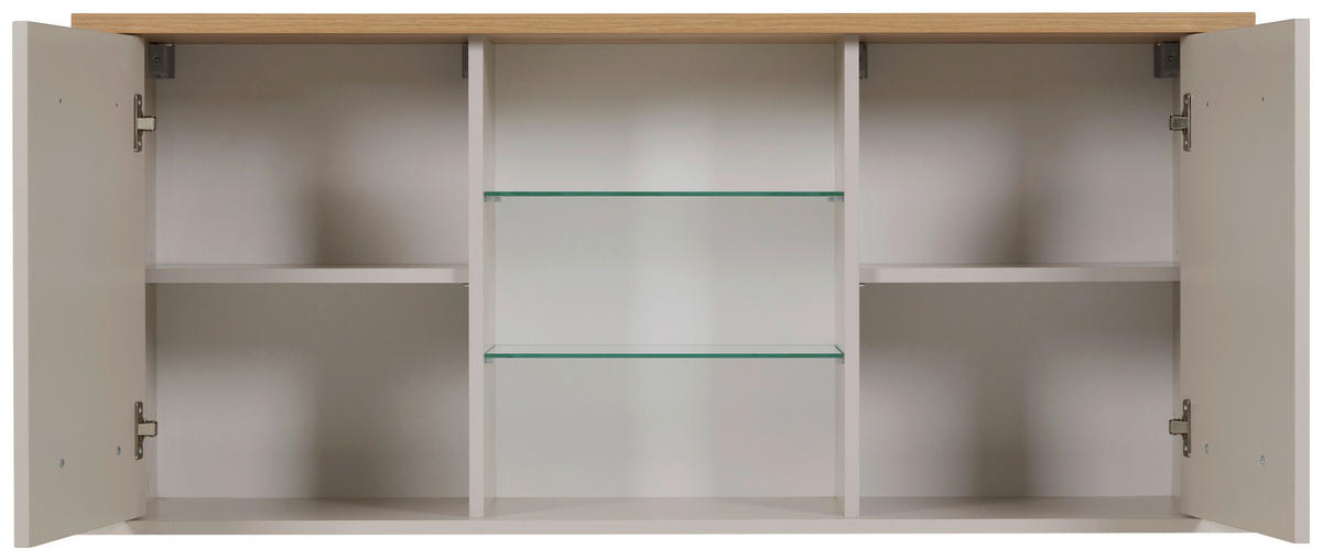 KÜCHENOBERSCHRANK 130/57/33 cm  in Kaschmir, Eiche Artisan  - Kaschmir/Silberfarben, ROMANTIK / LANDHAUS, Glas/Holzwerkstoff (130/57/33cm) - home24