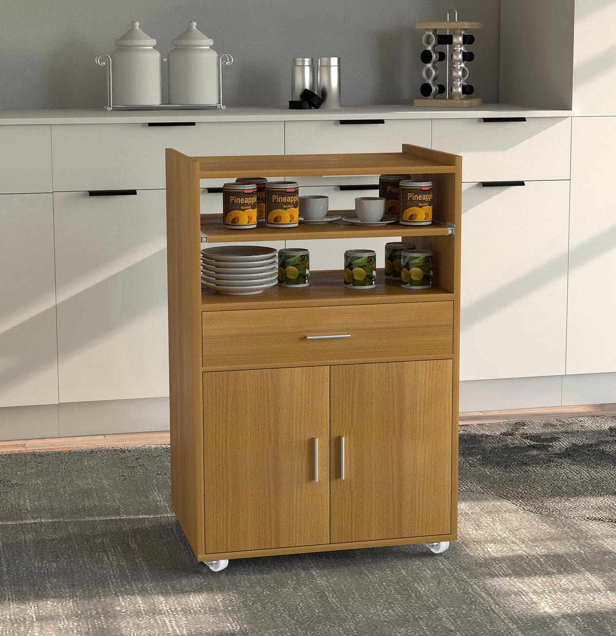 SERVIERWAGEN in Buchefarben  - Silberfarben/Buchefarben, Basics, Holzwerkstoff/Kunststoff (59/92/40cm) - MID.YOU
