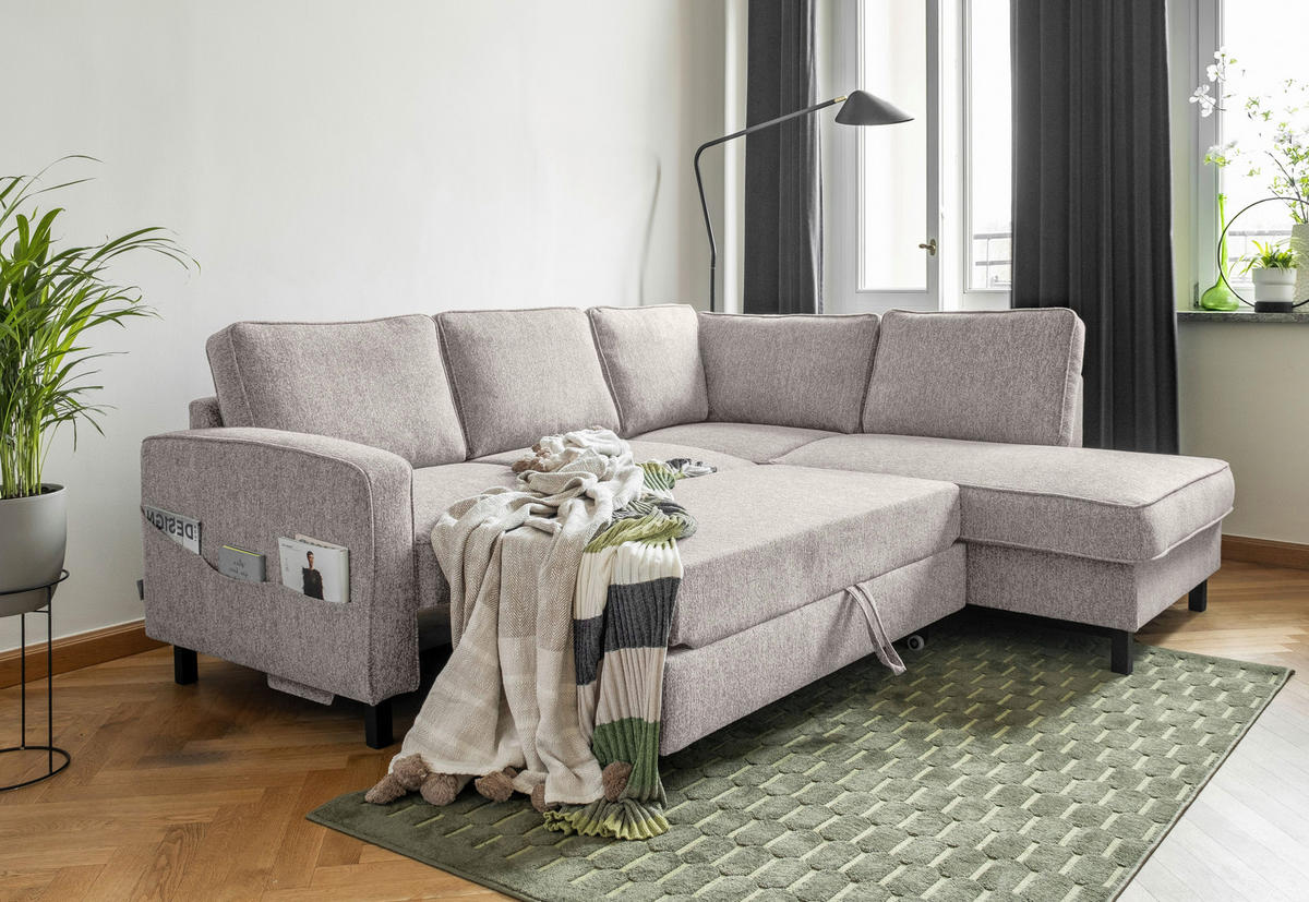 ROHOVÁ SEDAČKA, textil, šedobílá - černá/šedobílá, dřevo/textil (233/198cm)