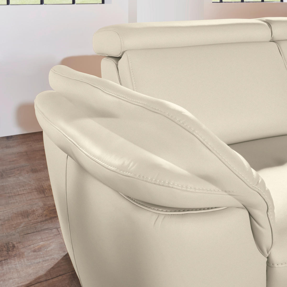 ECKSOFA in Echtleder Creme  271/239 cm  - Creme/Alufarben, Design, Leder/Metall (271/239cm) - Cantus