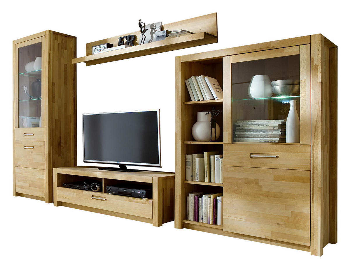 TV-ELEMENT  in 125/43/46 cm  - Buchefarben/Alufarben, Design, Holz/Metall (125/43/46cm) - MID.YOU