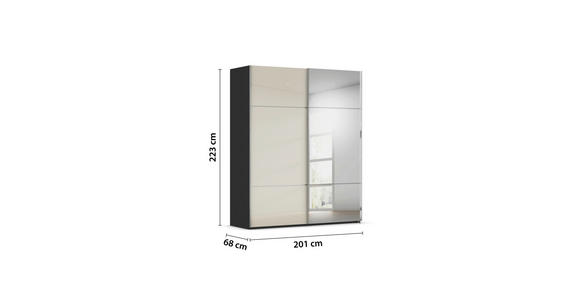 SCHWEBETÜRENSCHRANK  in Schwarz, Champagner  - Chromfarben/Champagner, KONVENTIONELL, Glas/Holzwerkstoff (201/223/68cm) - Novel