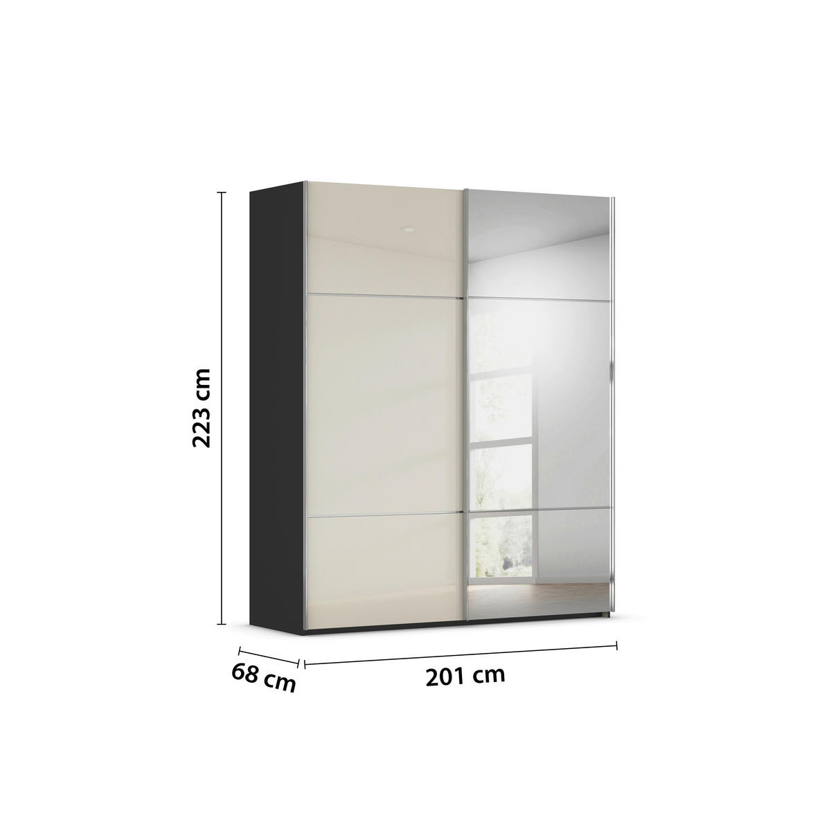 SCHWEBETÜRENSCHRANK in Schwarz, Champagner  - Chromfarben/Champagner, Konventionell, Glas/Holzwerkstoff (201/223/68cm) - Novel