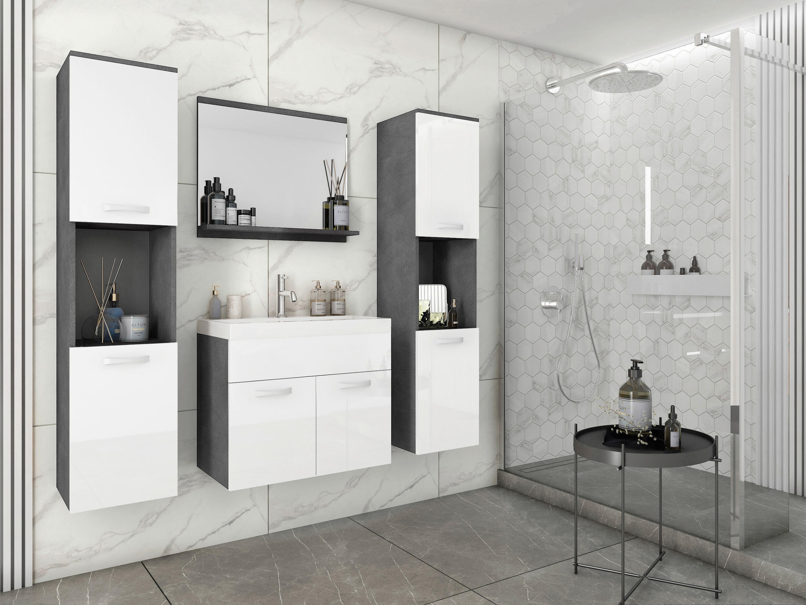 BADEZIMMER 5-teilig  in 120 cm  - Weiss Hochglanz/Weiss, Lifestyle, Holzwerkstoff/Metall (120cm) - P & B