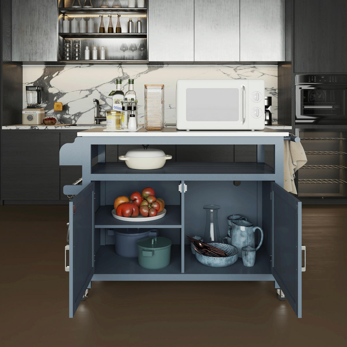 KÜCHENINSEL   in Grau, Edelstahlfarben  - Edelstahlfarben/Silberfarben, Basics, Holzwerkstoff/Metall (110/127/89/53cm) - MID.YOU