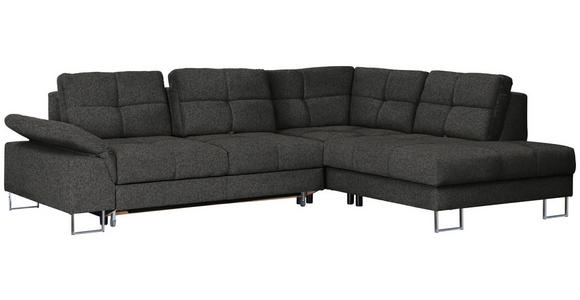 ECKSOFA in Flachgewebe Graphitfarben  - Graphitfarben, Design, Textil/Metall (296/229cm) - Novel