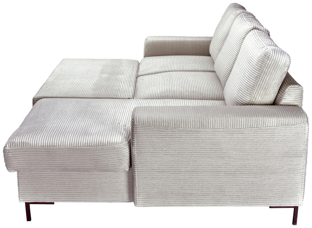 ECKSOFA Naturfarben Cord Rückenkissen, Bettkasten, Schlaffunktion, Rücken echt, Liegefläche im Originalstoff  - Schwarz/Naturfarben, KONVENTIONELL, Textil/Metall (240/150cm) - Carryhome