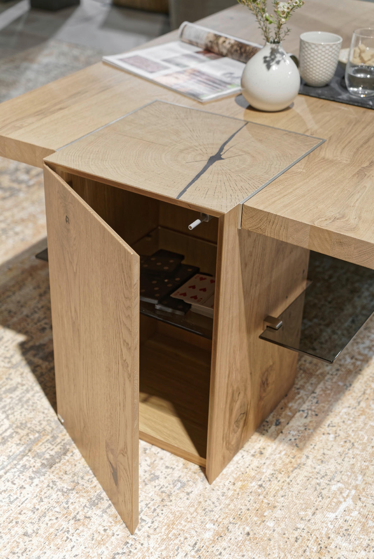 Thumbnail - Voglauer Couchtisch, Grau, Eiche, Holz, Glas, Altholz, Eiche, furniert, rechteckig, Wange, 75x50x123.8 cm, Goldenes M, M...