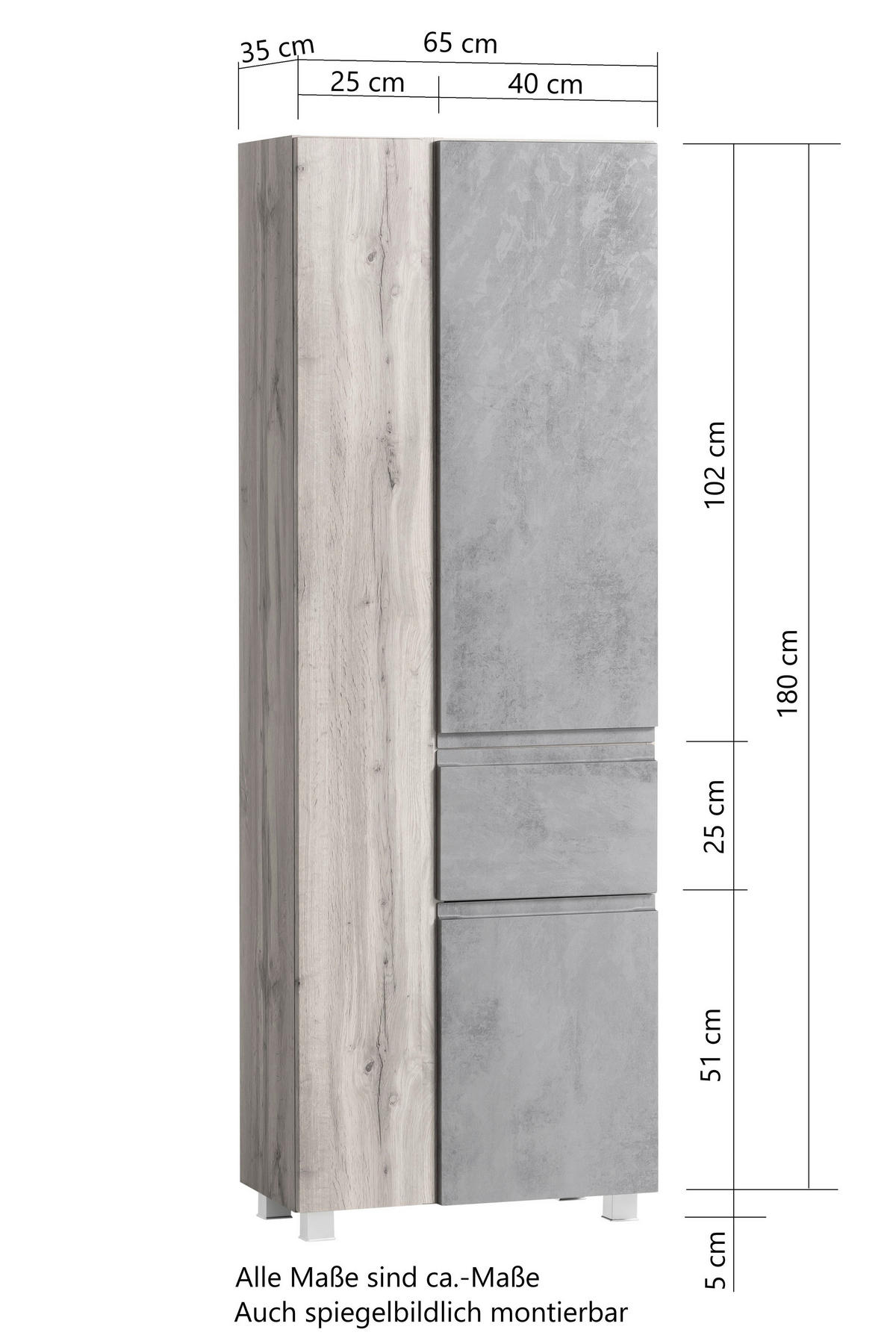 HOCHSCHRANK 65/180/35 cm  - Eiche Wotan/Weiß, MODERN, Holzwerkstoff (65/180/35cm) - Held