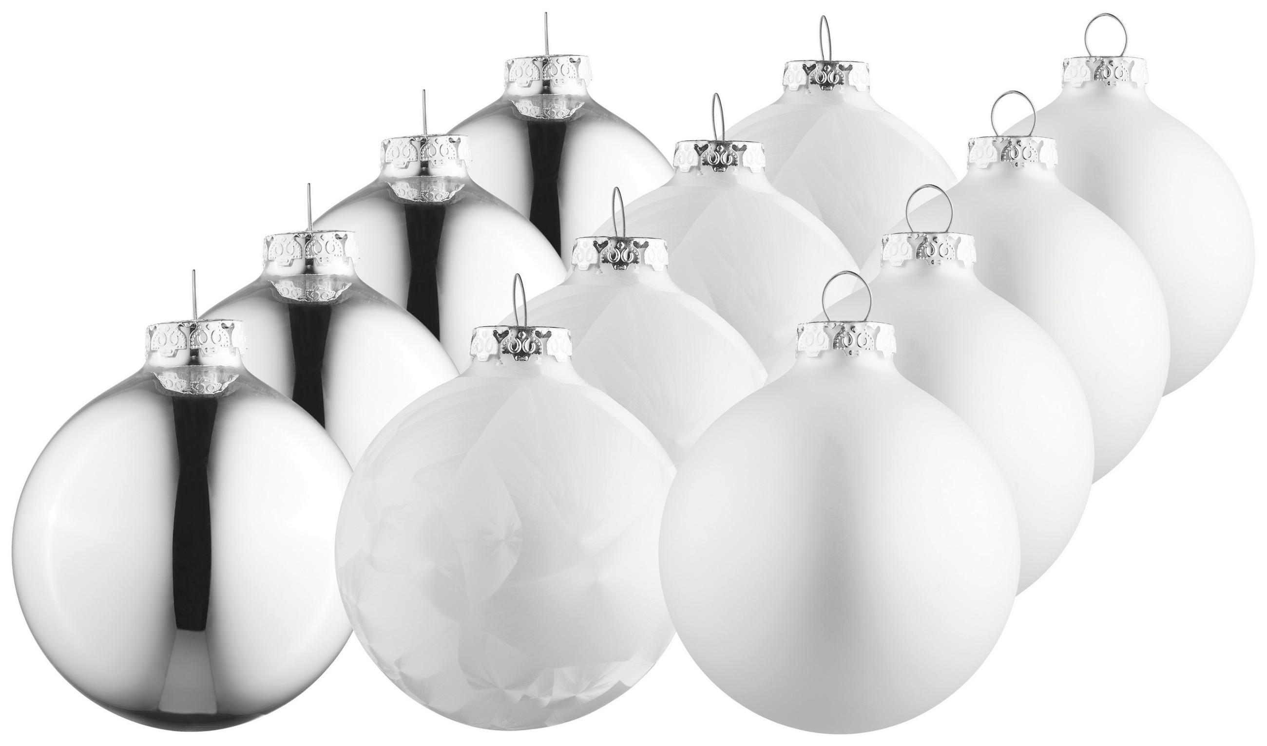 CHRISTBAUMKUGEL-SET 8 cm 12-teilig  - Silberfarben/Weiß, Basics, Glas (8cm) - X-Mas