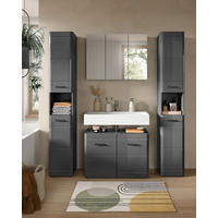 BADEZIMMER 4-teilig  in 150 cm  - Grau Hochglanz/Schwarz, MODERN, Holzwerkstoff/Kunststoff (150cm) - MID.YOU