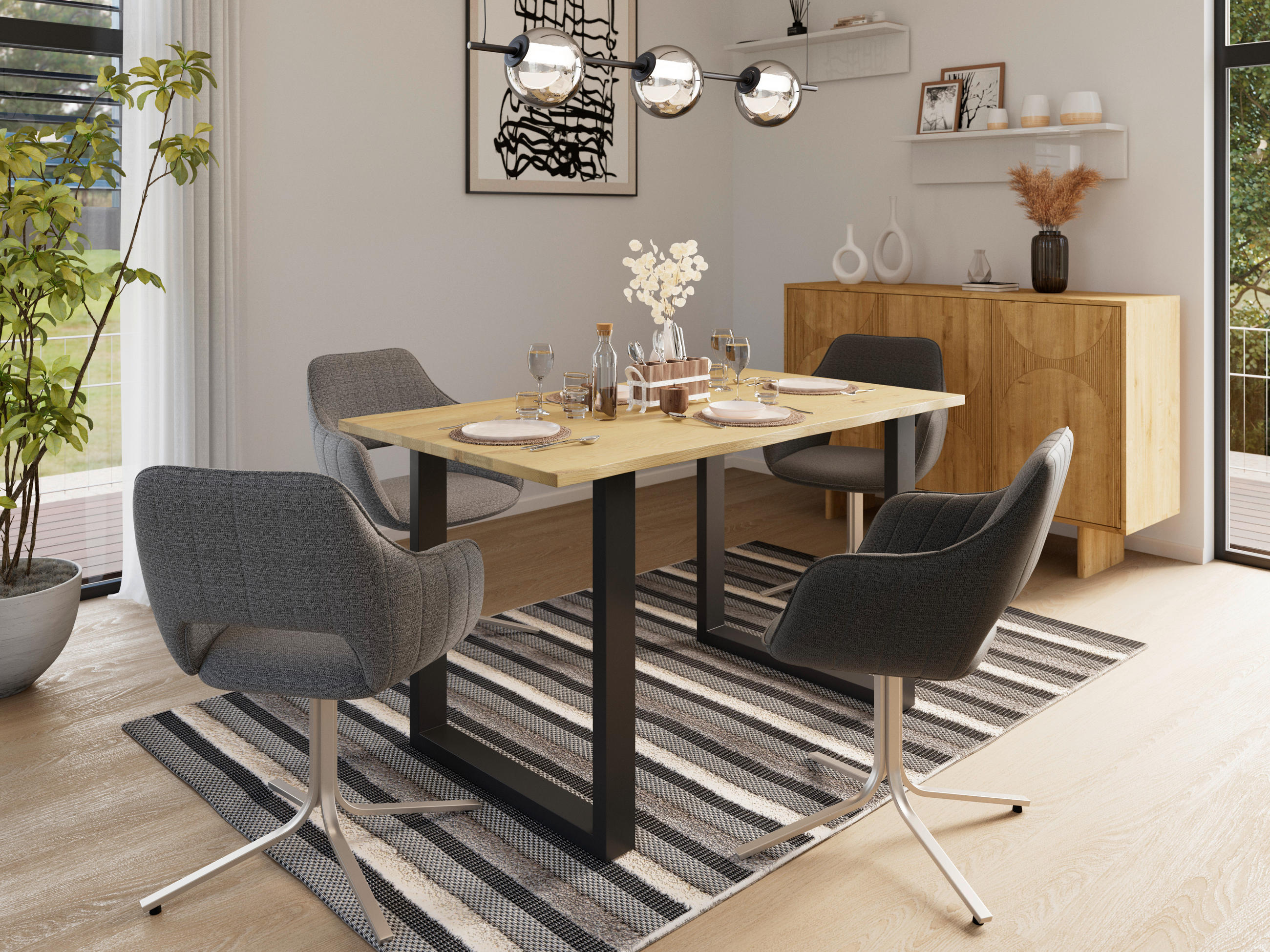 STOL ZA BLAGOVAONICU - boje hrasta/crna, Moderno, drvo/metal (160/76/90cm) - MID.YOU