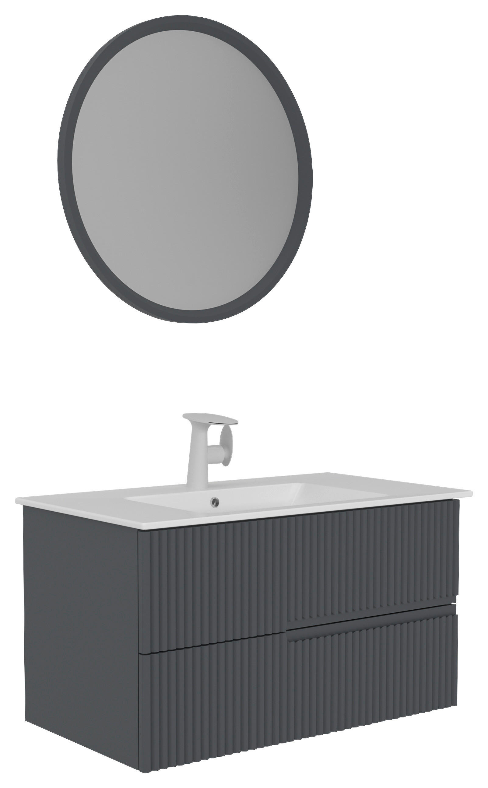 BADEZIMMER 3-teilig  in  - Weiß Hochglanz/Anthrazit, MODERN, Keramik/Holzwerkstoff (91/126/51cm) - MID.YOU