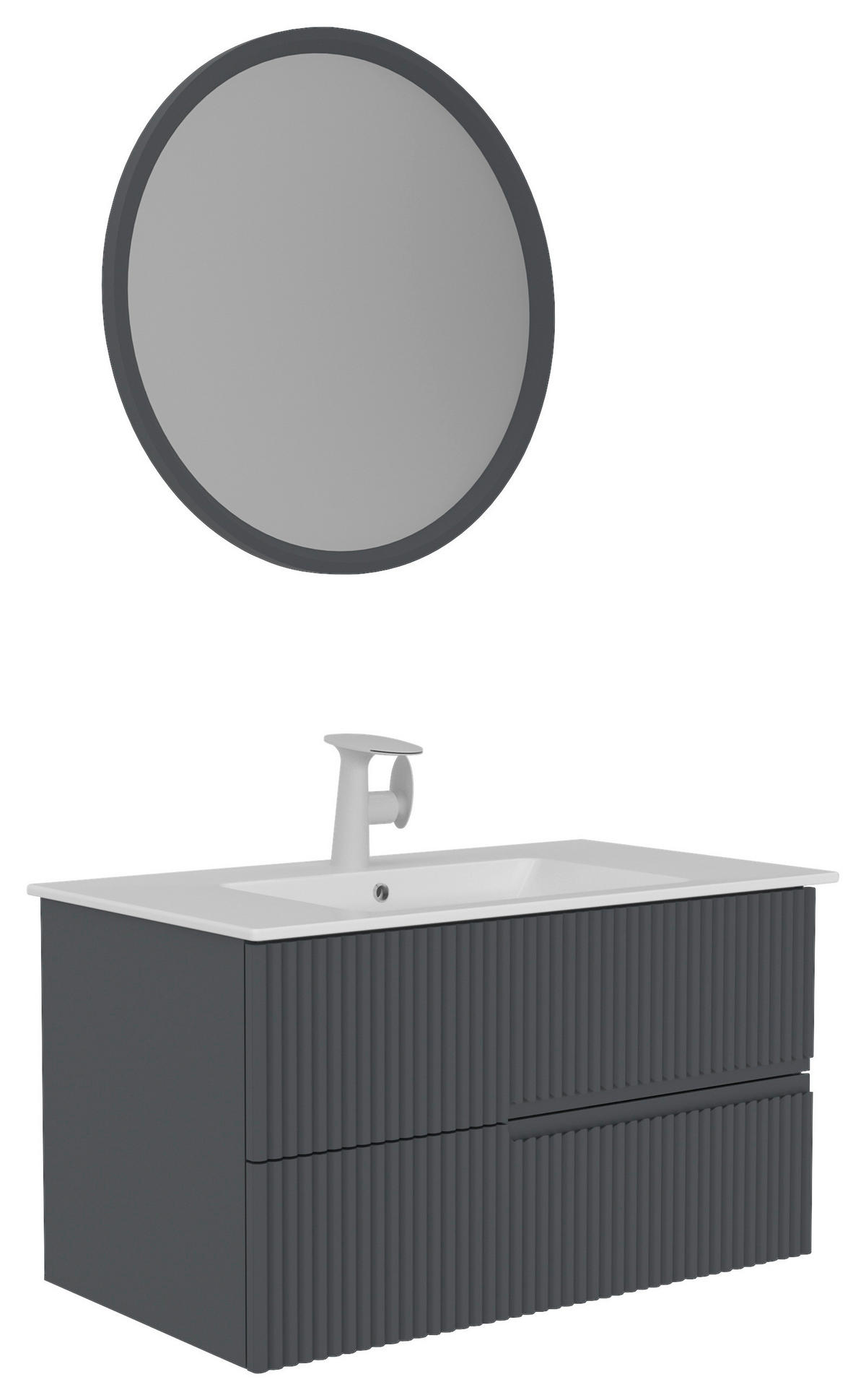 BADEZIMMER 3-teilig  in  - Weiß Hochglanz/Anthrazit, MODERN, Keramik/Holzwerkstoff (91/126/51cm) - MID.YOU