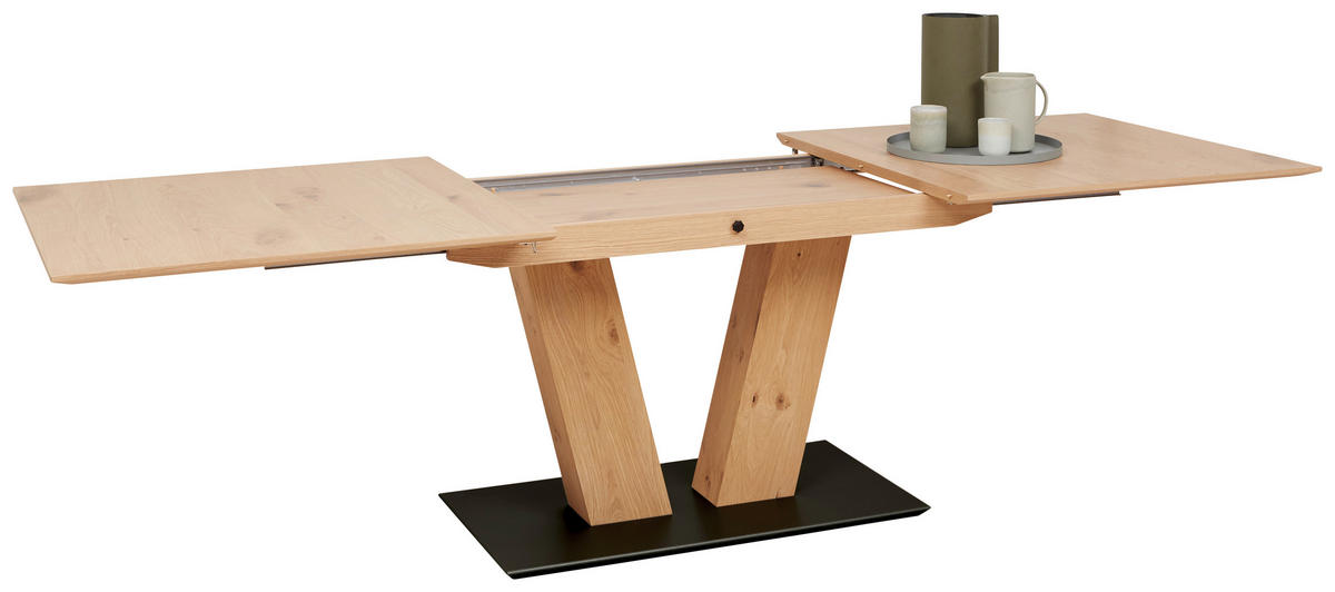 ESSTISCH Schwarz, Eichefarben rechteckig  ausziehbar, in verschiedenen Größen erhältlich, in verschiedenen Holzarten erhältlich, Variantenauswahl  - Eichefarben/Schwarz, Design, Holz/Holzwerkstoff (180-220/90/75cm) - Dieter Knoll