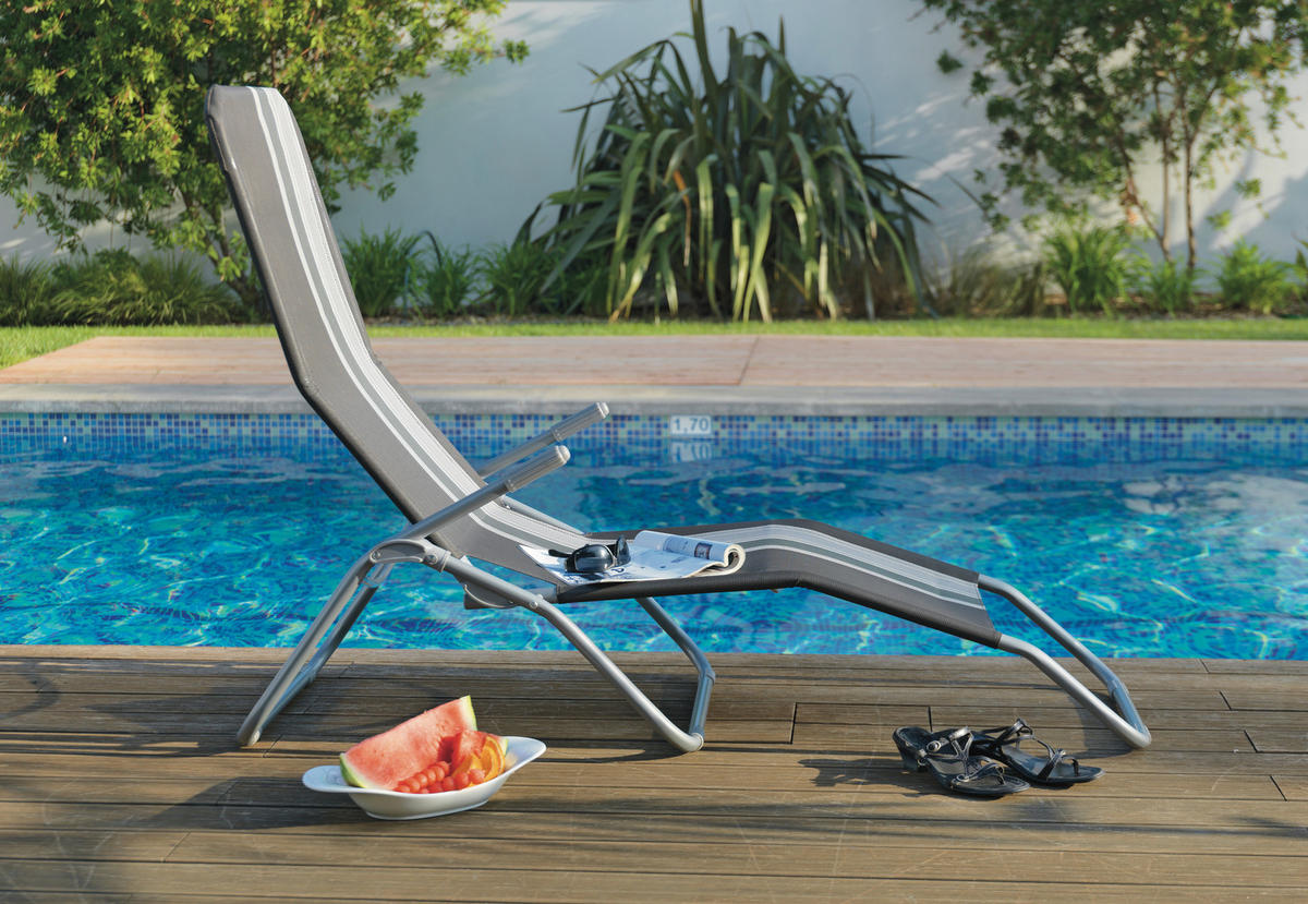 LEŽALJKA VRTNA  siva, srebrne boje, bijela  metal, tekstil      - bijela/siva, Basics, metal/tekstil (60/101/145cm) - Ambia Garden