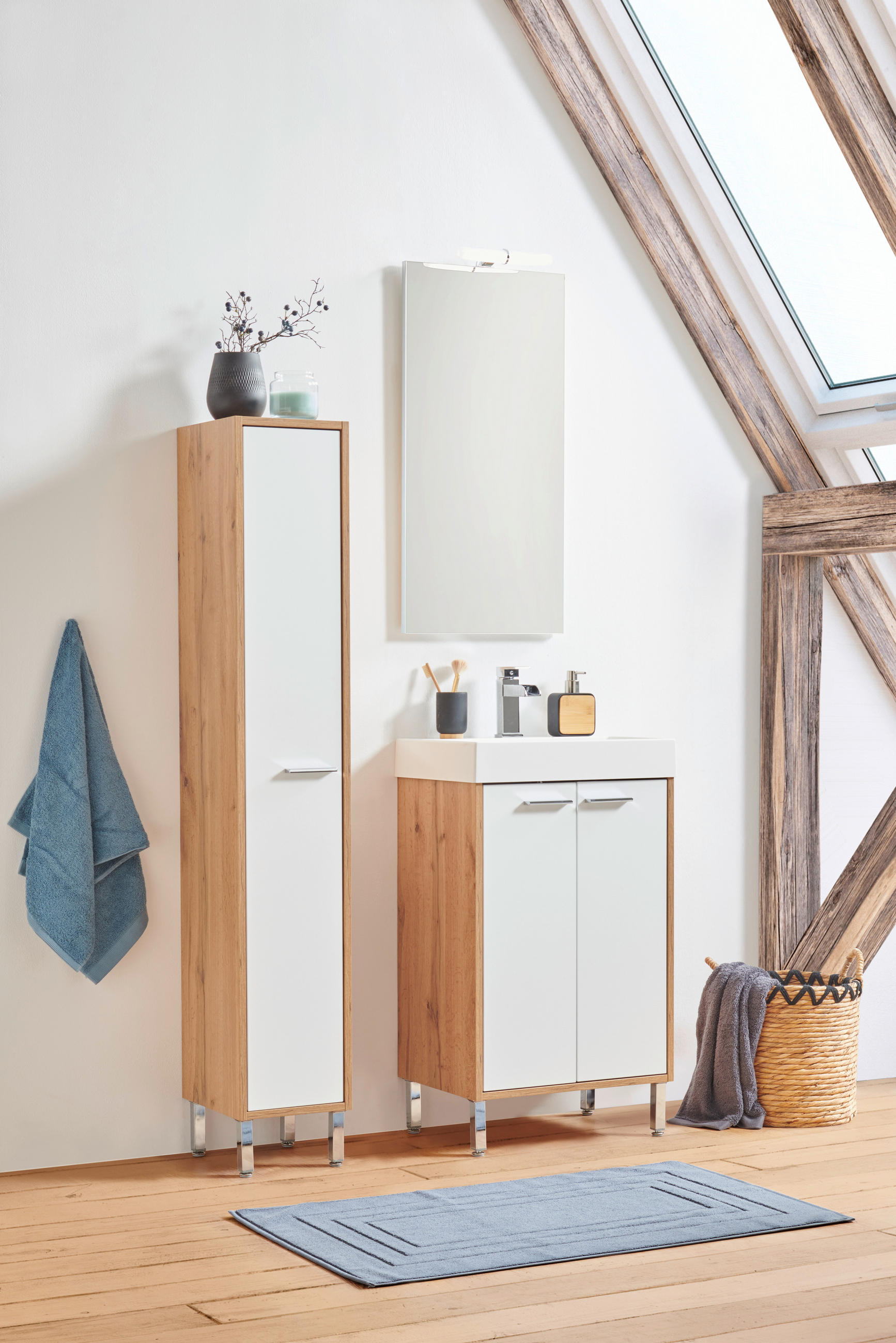 HOCHSCHRANK 25/152/30 cm  - Chromfarben/Eichefarben, KONVENTIONELL, Holzwerkstoff/Metall (25/152/30cm) - Stylife