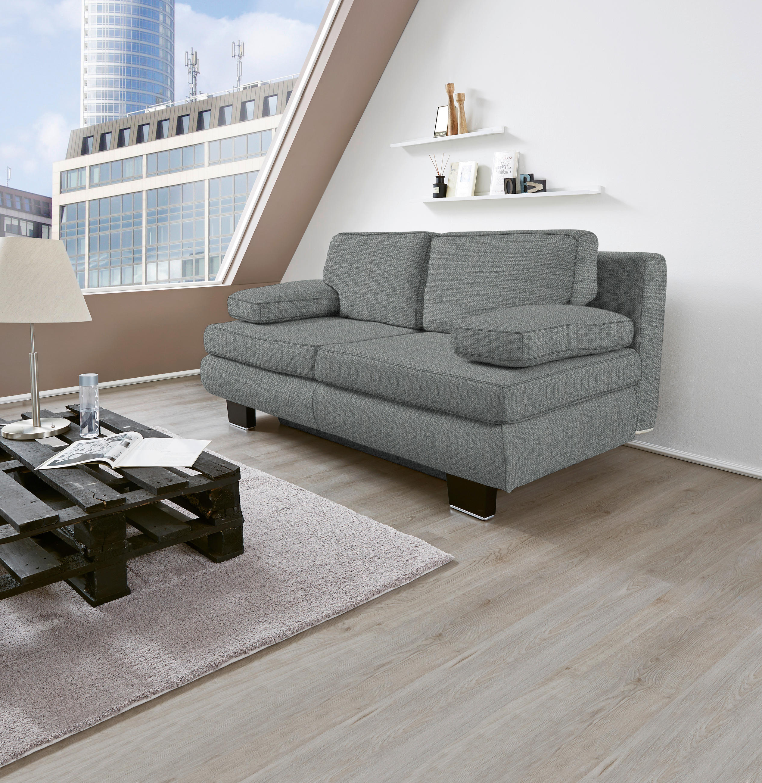 SCHLAFSOFA Grau  - Wengefarben/Grau, Design, Holz/Textil (203/94/100cm) - Novel