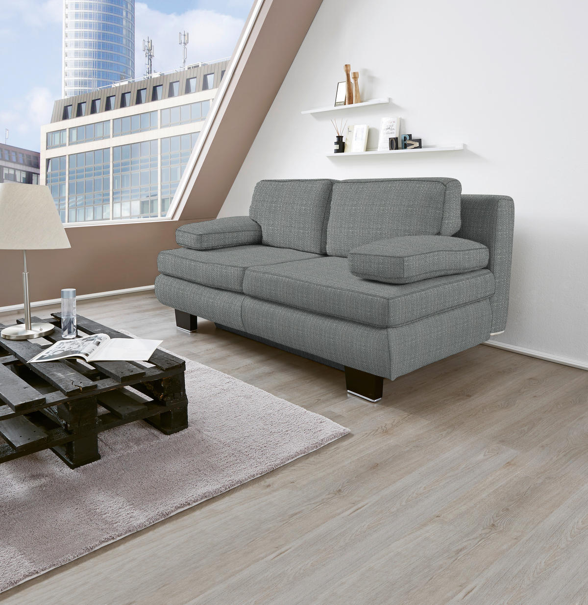 SCHLAFSOFA Grau  - Wengefarben/Grau, Design, Holz/Textil (203/94/100cm) - Novel
