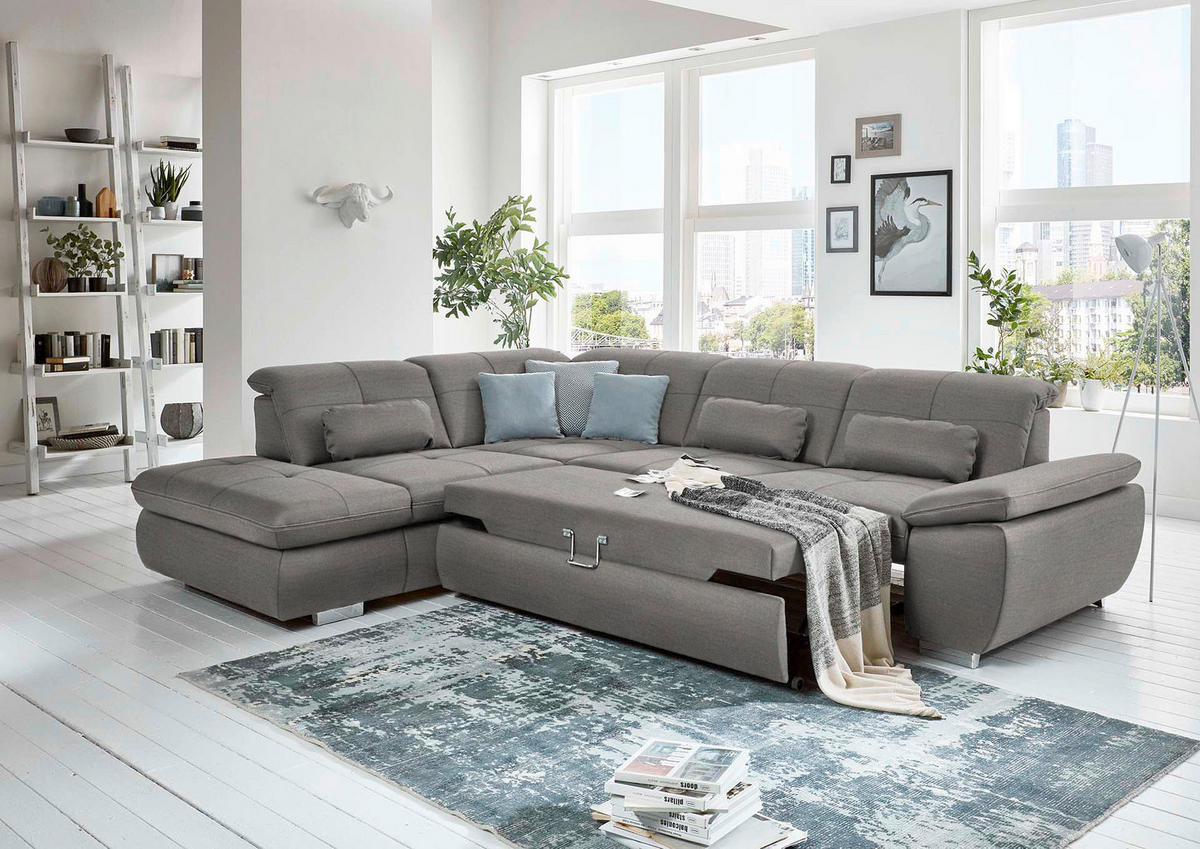 ECKSOFA in Mikrofaser Hellgrau  - Silberfarben/Hellgrau, Design, Textil/Metall (260/320cm) - Beldomo Speed