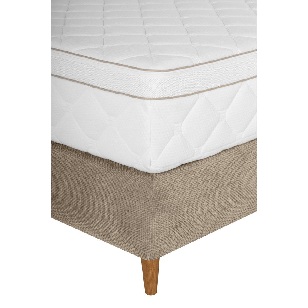 Thumbnail - Welnova Boxspringbett, Hellbraun, Textil, Eiche, massiv, H3 + H4, 7-Zonen, 160x200 cm, gepolstertes Kopfteil, in verschi...