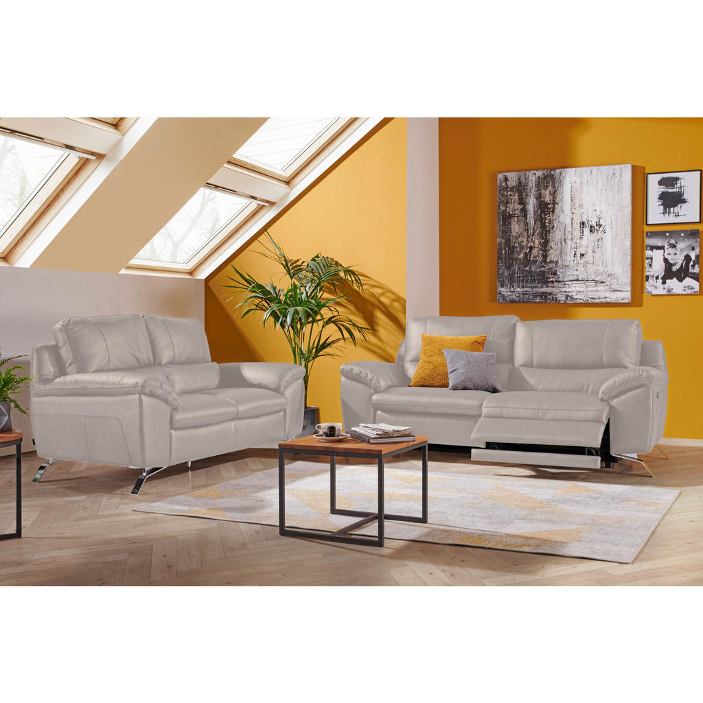 Thumbnail - Livetastic 2,5-Sitzer, Grau, Leder, Kombination Echtleder/Lederlook, Semi-Anilinleder, 211x97x95 cm, Made in EU, Wohnzim...