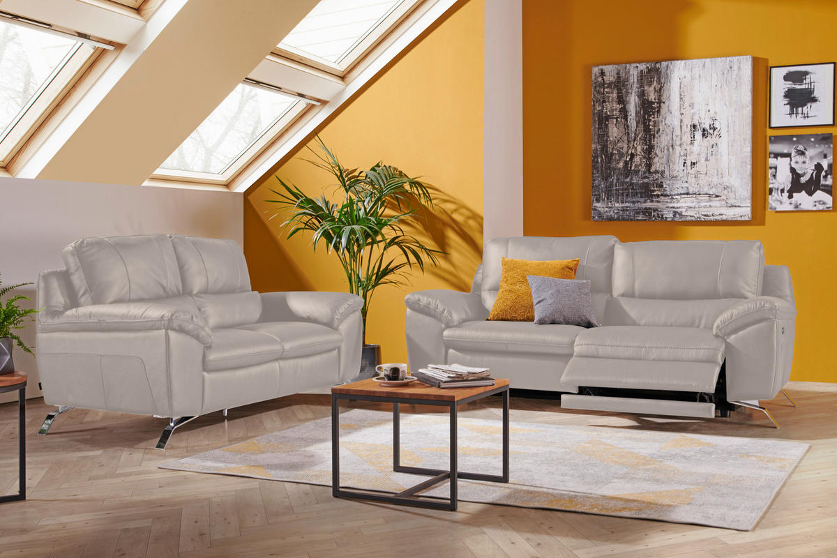 2-SITZER-SOFA in Kombination Echtleder/Lederlook Grau  - Silberfarben/Grau, Design, Leder/Metall (174/97/95cm) - Livetastic